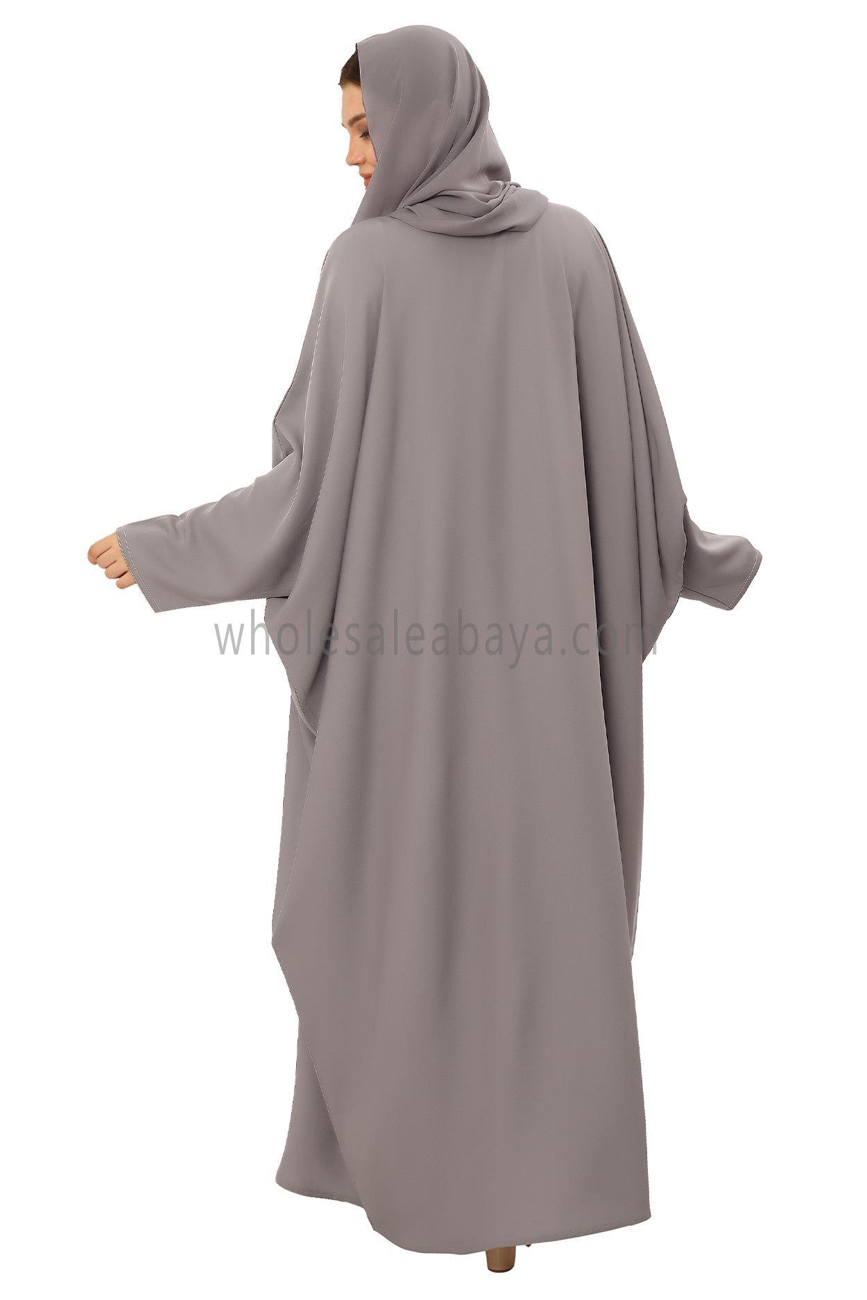 Plain Closed Butterfly Nida Abaya 30520 Light Grey