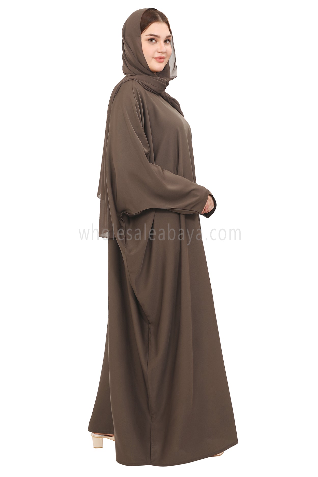 Plain Closed Butterfly Nida Abaya 30520 Mink Brown