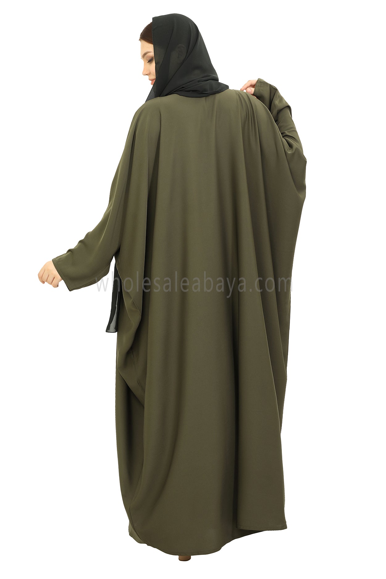 Plain Closed Butterfly Nida Abaya 30520 Olive Green