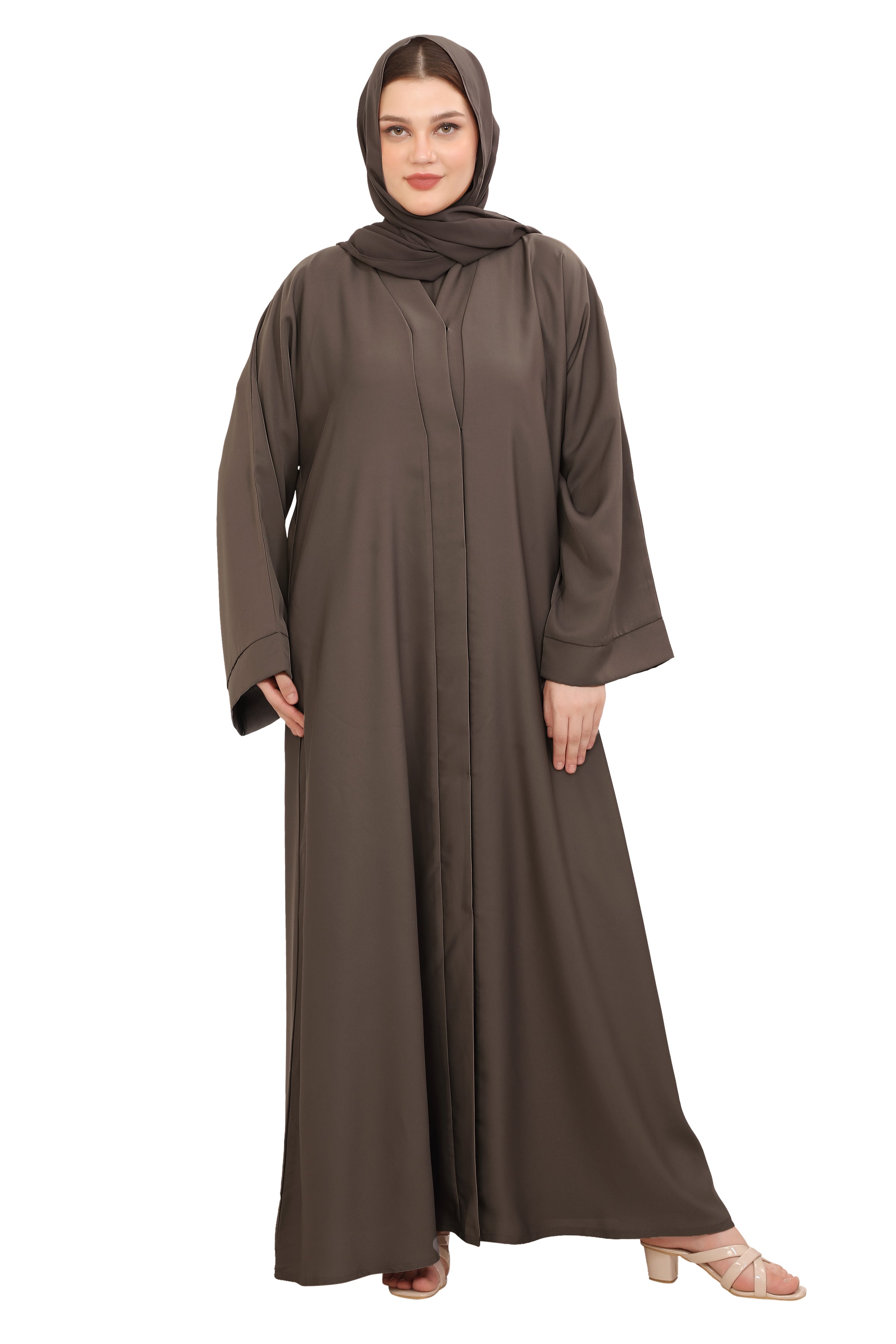 Front Open Nida Abaya with Buttons 30051 Mocha Brown