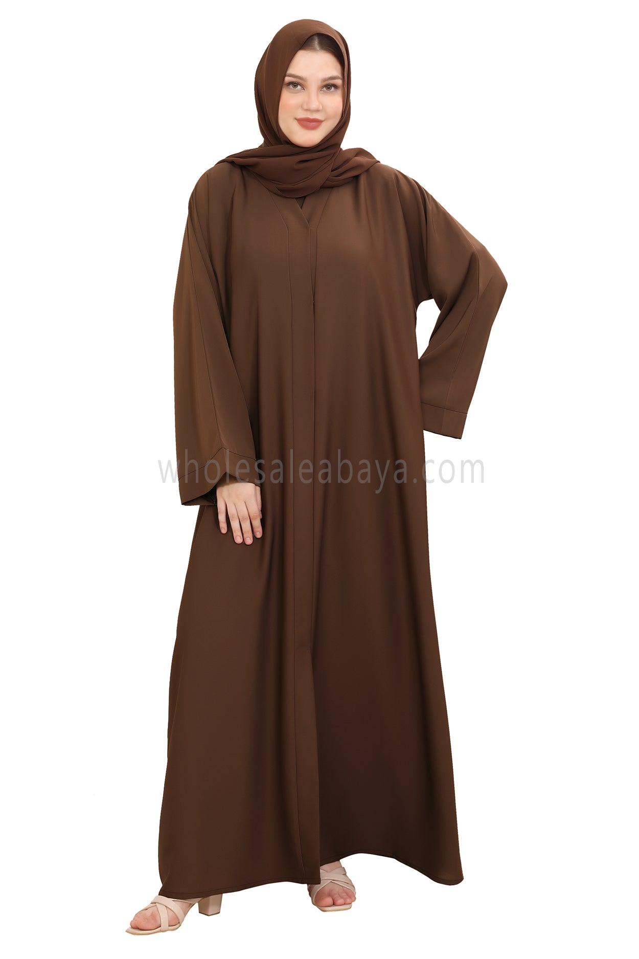 Front Open Nida Abaya with Buttons 30051 Chestnut Brown