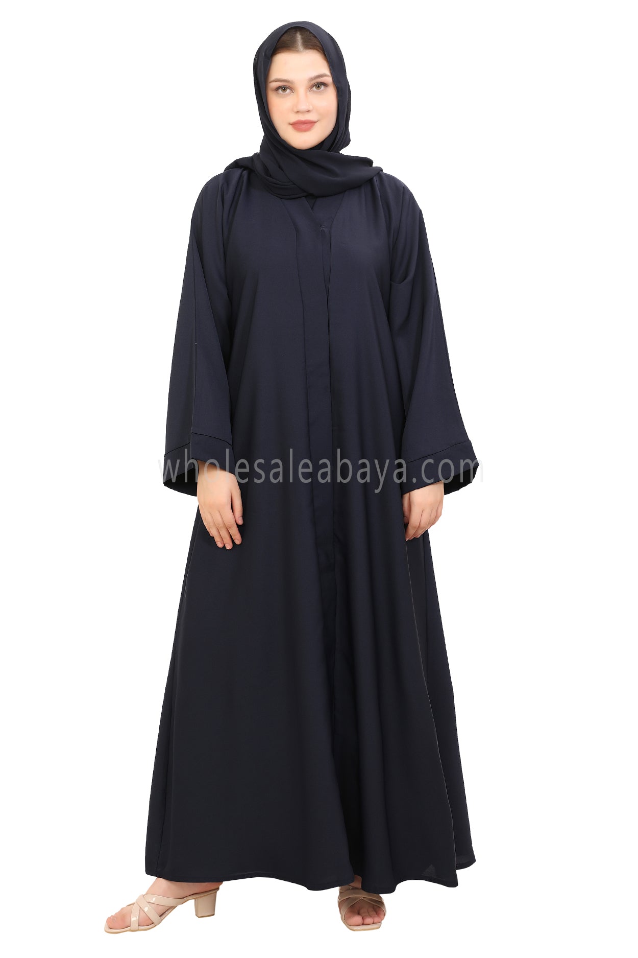 Front Open Nida Abaya with Buttons 30051 Smokey Blue