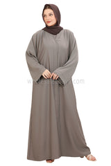 Front Open Nida Abaya with Buttons 30051 Light Grey