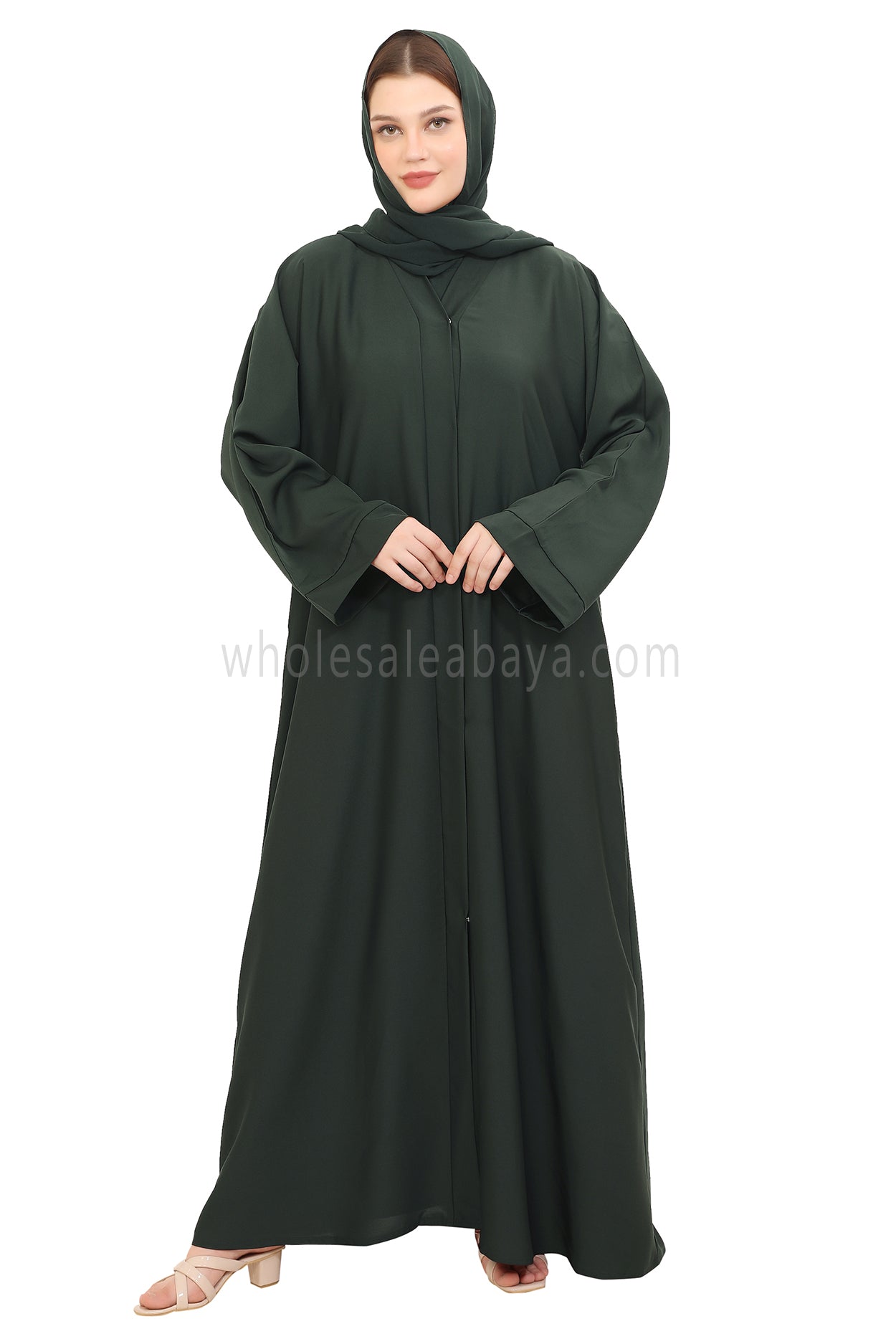 Front Open Nida Abaya with Buttons 30051 Mocha Brown