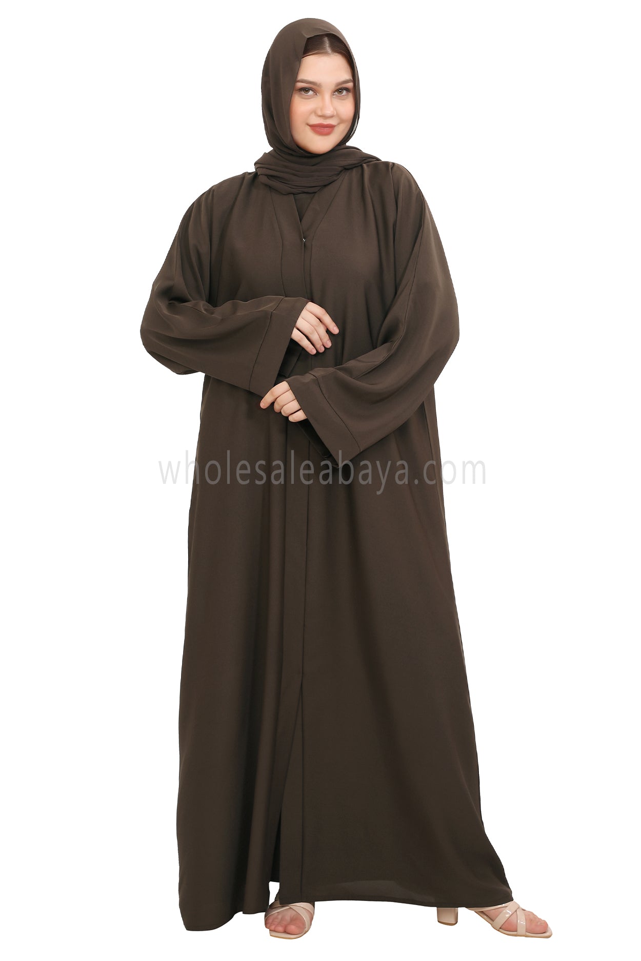Front Open Nida Abaya with Buttons 30051 Mocha Brown
