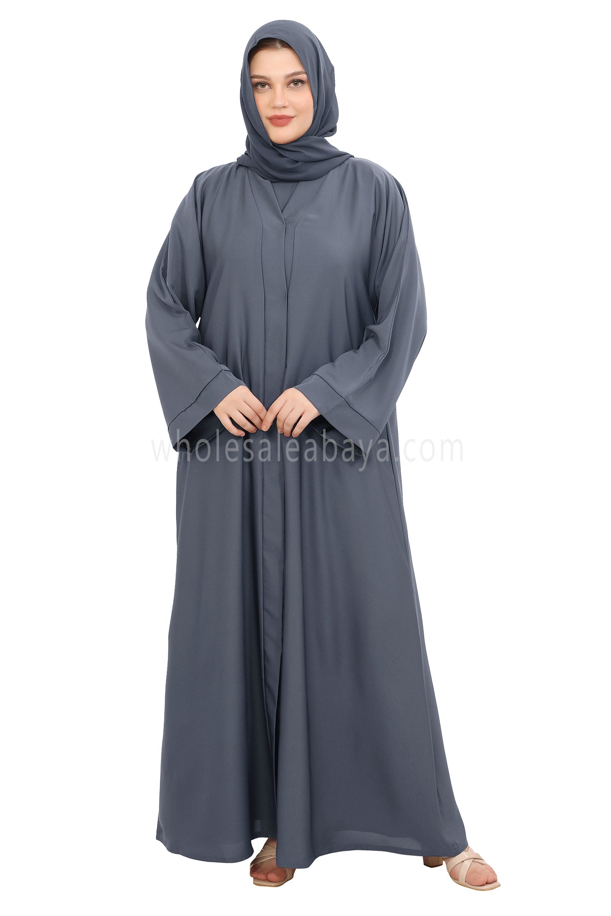 Front Open Nida Abaya with Buttons 30051 Charcoal Grey