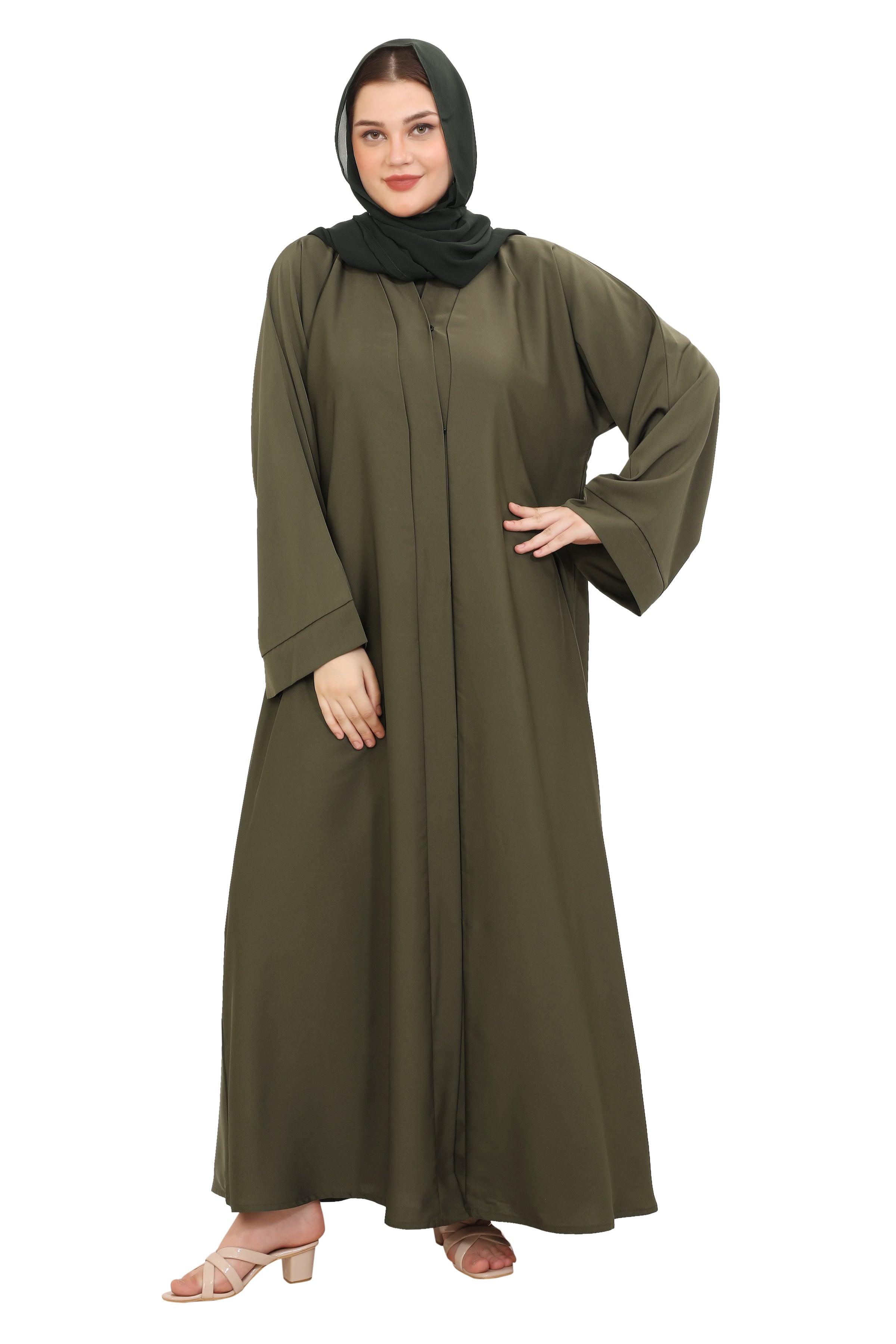 Front Open Nida Abaya with Buttons 30051 Mocha Brown