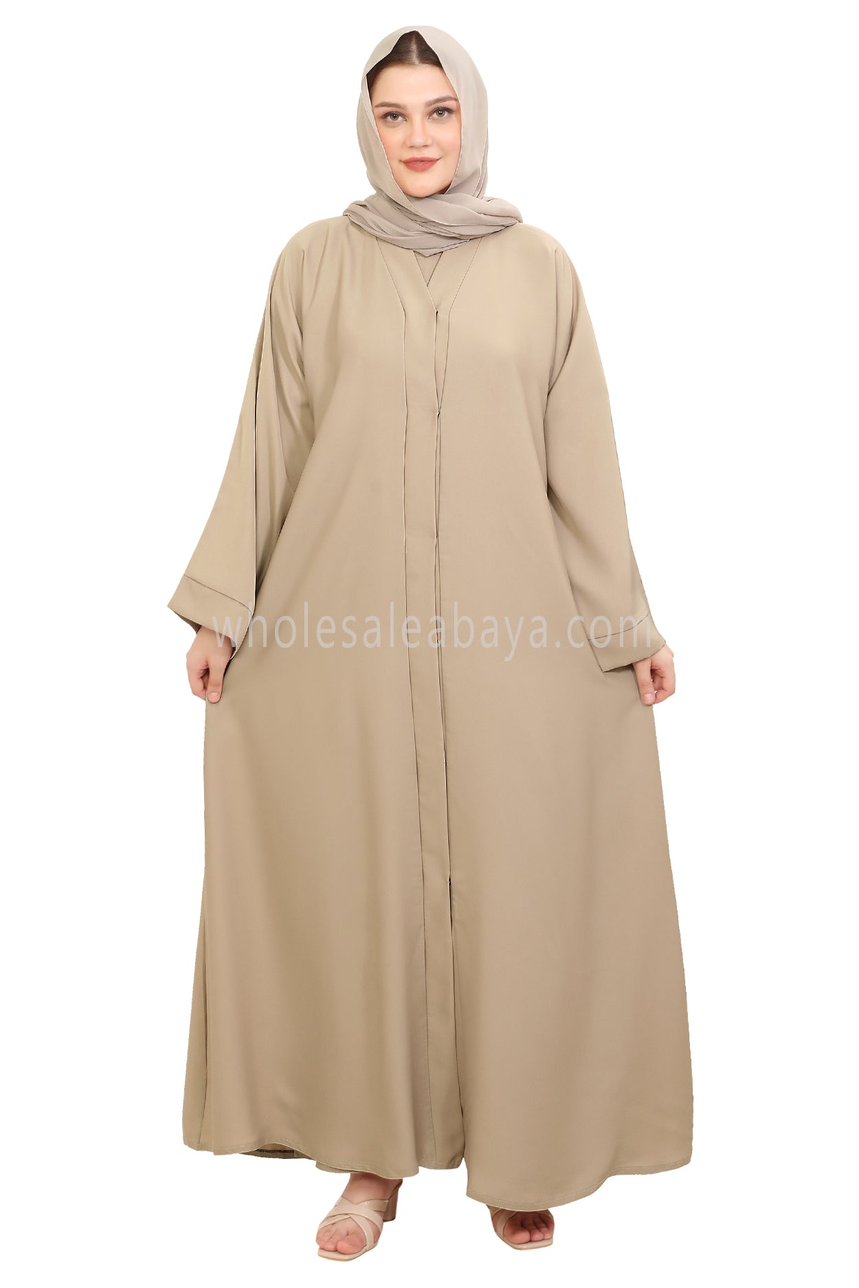 Front Open Nida Abaya with Buttons 30051 Cream