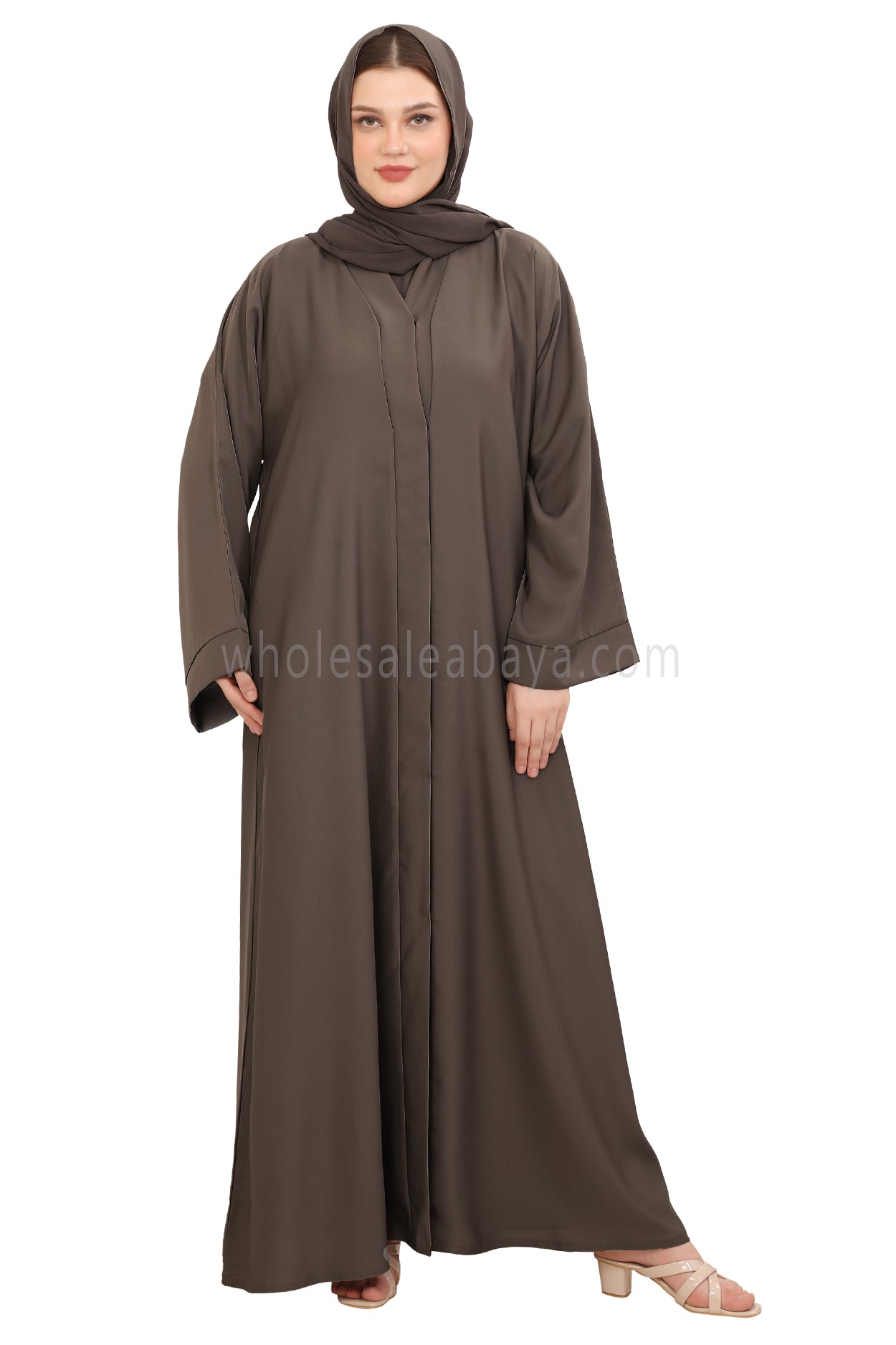 Front Open Nida Abaya with Buttons 30051 Mink Brown