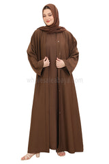 Front Open Nida Abaya with Buttons 30051 Chestnut Brown