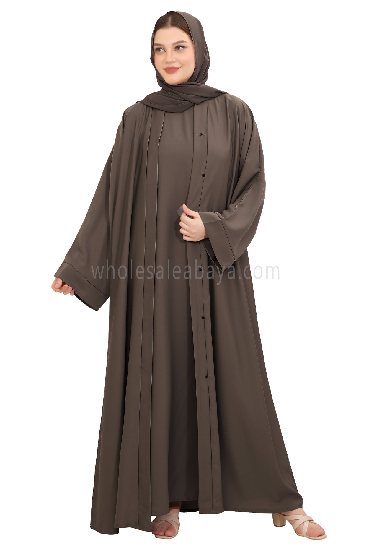 Front Open Nida Abaya with Buttons 30051 Mink Brown