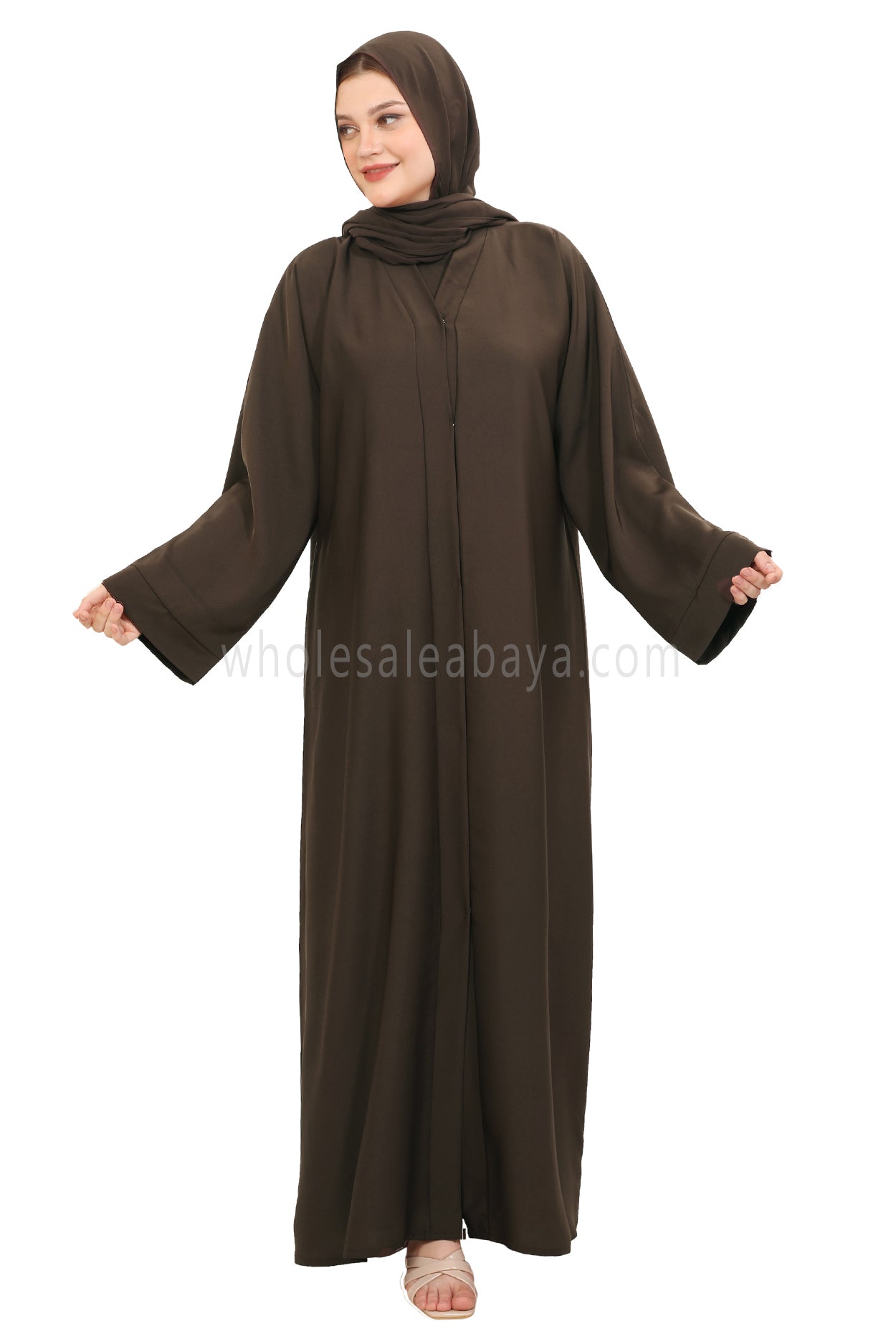 Front Open Nida Abaya with Buttons 30051 Mocha Brown