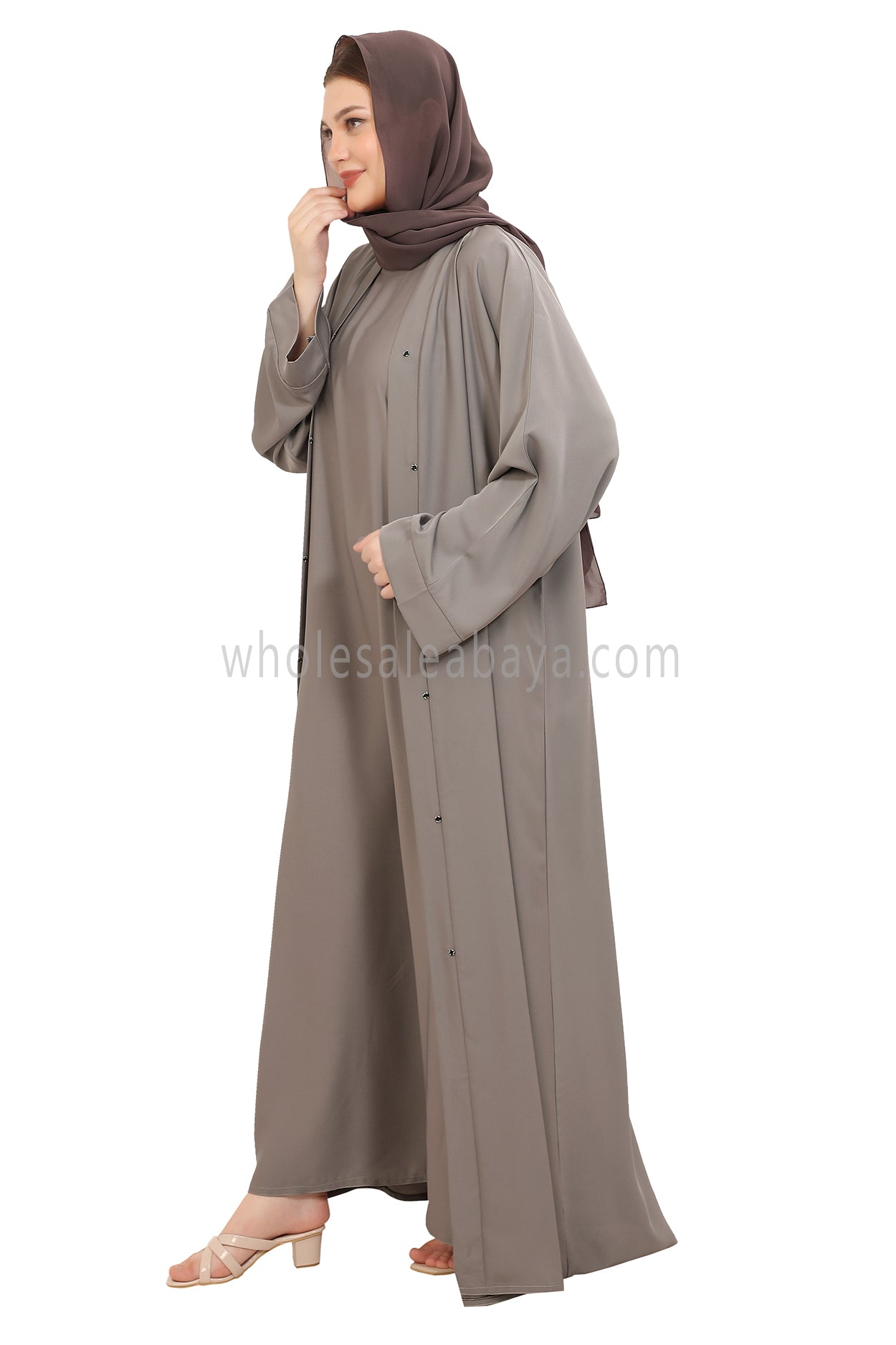 Front Open Nida Abaya with Buttons 30051 Light Grey