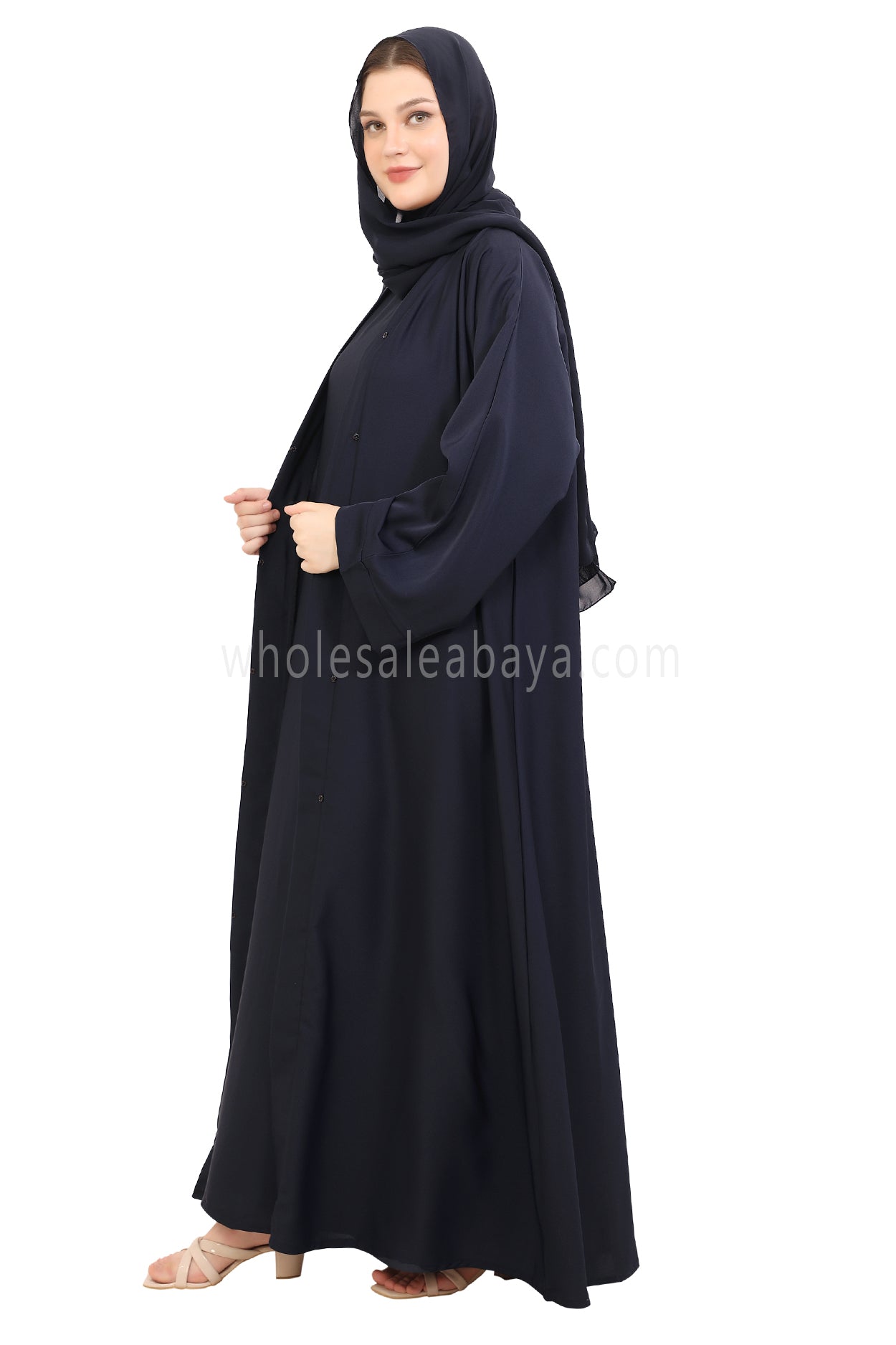 Front Open Nida Abaya with Buttons 30051 Mocha Brown