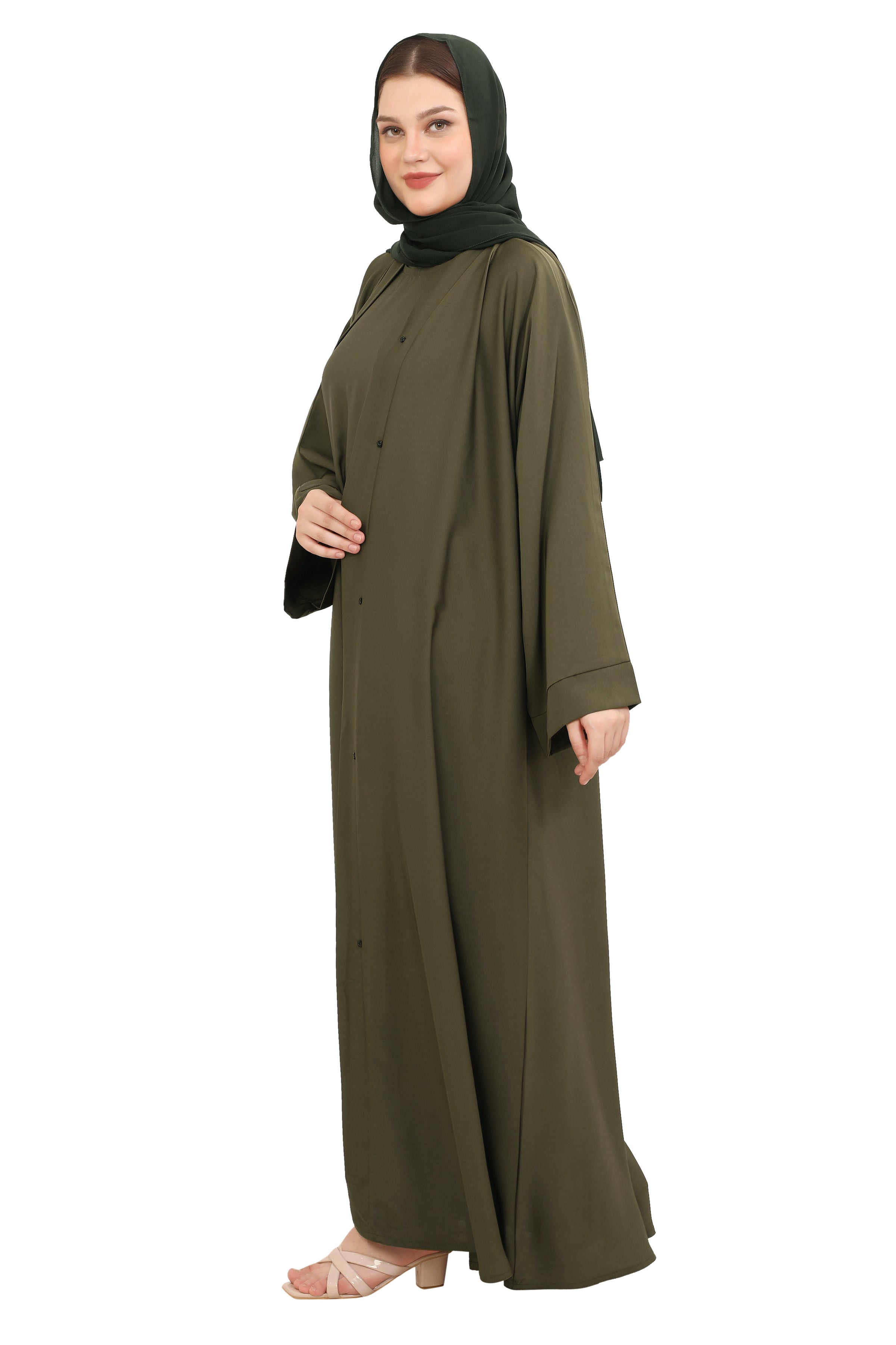 Front Open Nida Abaya with Buttons 30051 Mocha Brown