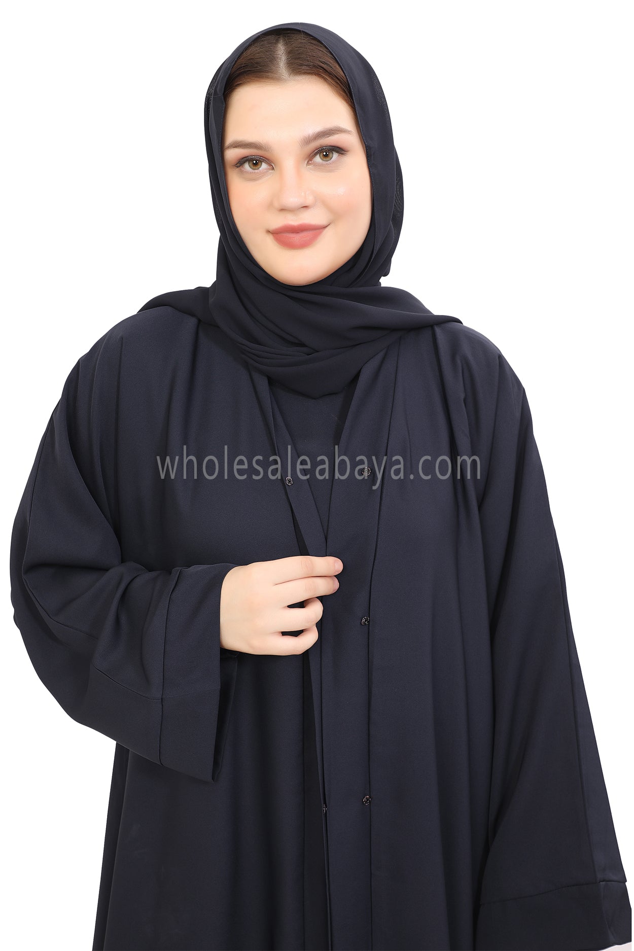 Front Open Nida Abaya with Buttons 30051 Mocha Brown
