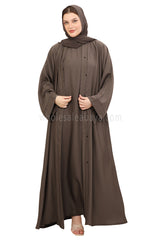 Front Open Nida Abaya with Buttons 30051 Mink Brown