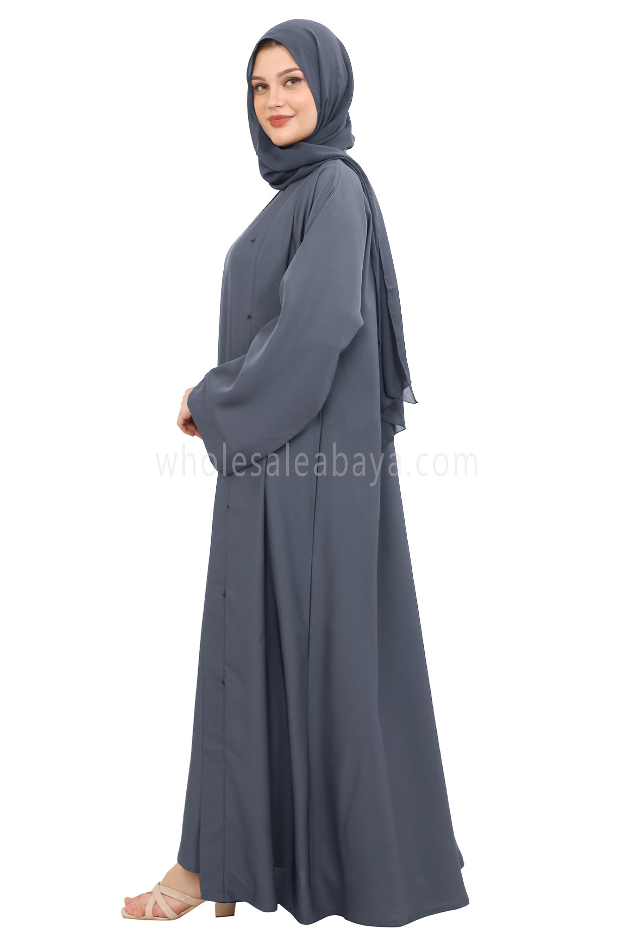 Front Open Nida Abaya with Buttons 30051 Mocha Brown