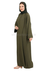 Front Open Nida Abaya with Buttons 30051 Olive Green