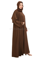 Front Open Nida Abaya with Buttons 30051 Chestnut Brown
