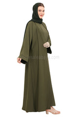 Front Open Nida Abaya with Buttons 30051 Olive Green