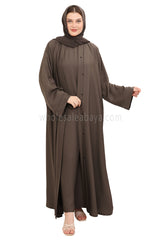 Front Open Nida Abaya with Buttons 30051 Mink Brown