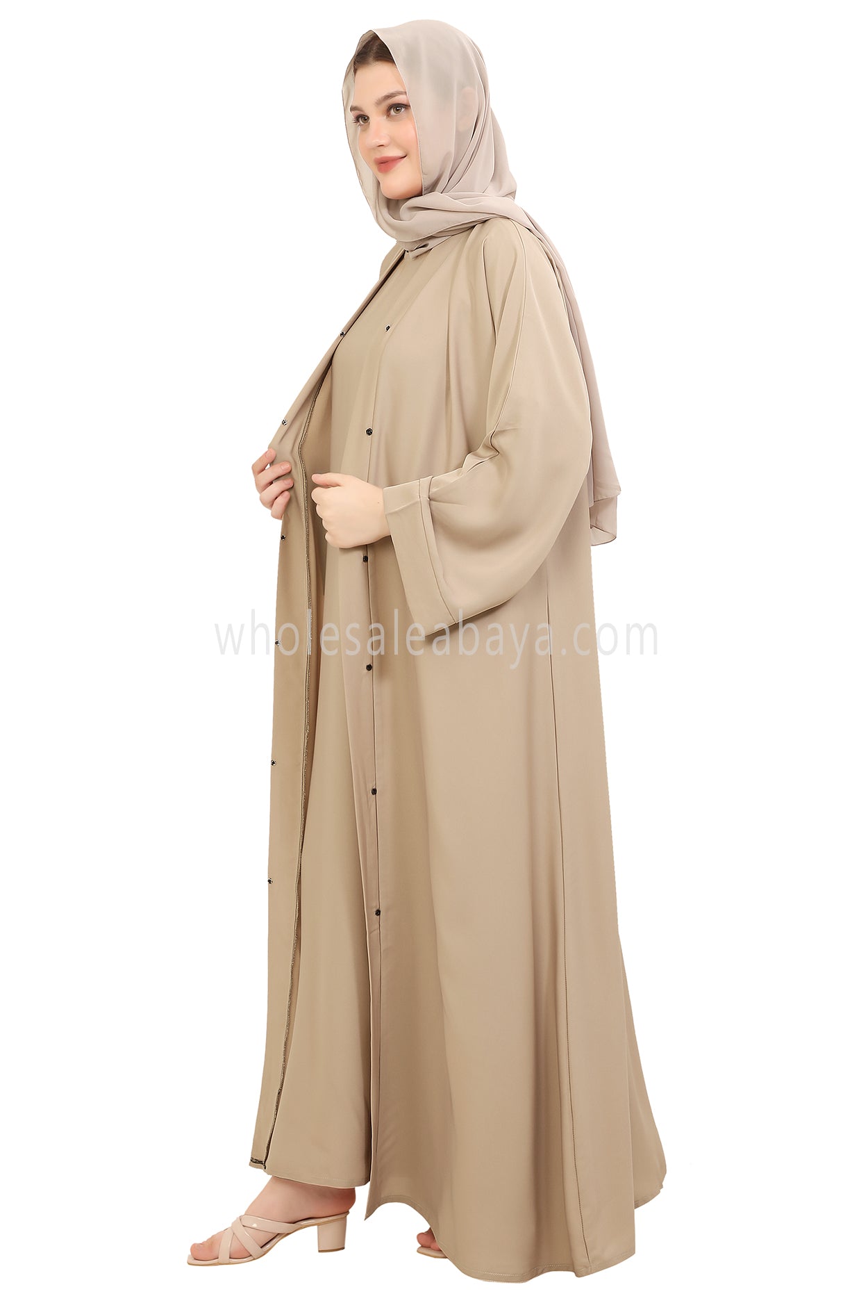Front Open Nida Abaya with Buttons 30051 Mocha Brown
