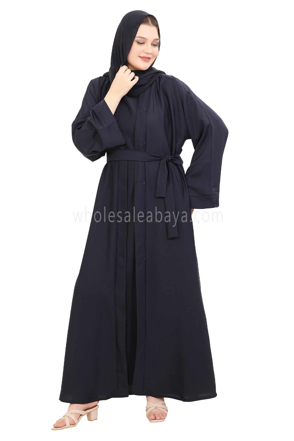 Front Open Nida Abaya with Buttons 30051 Smokey Blue