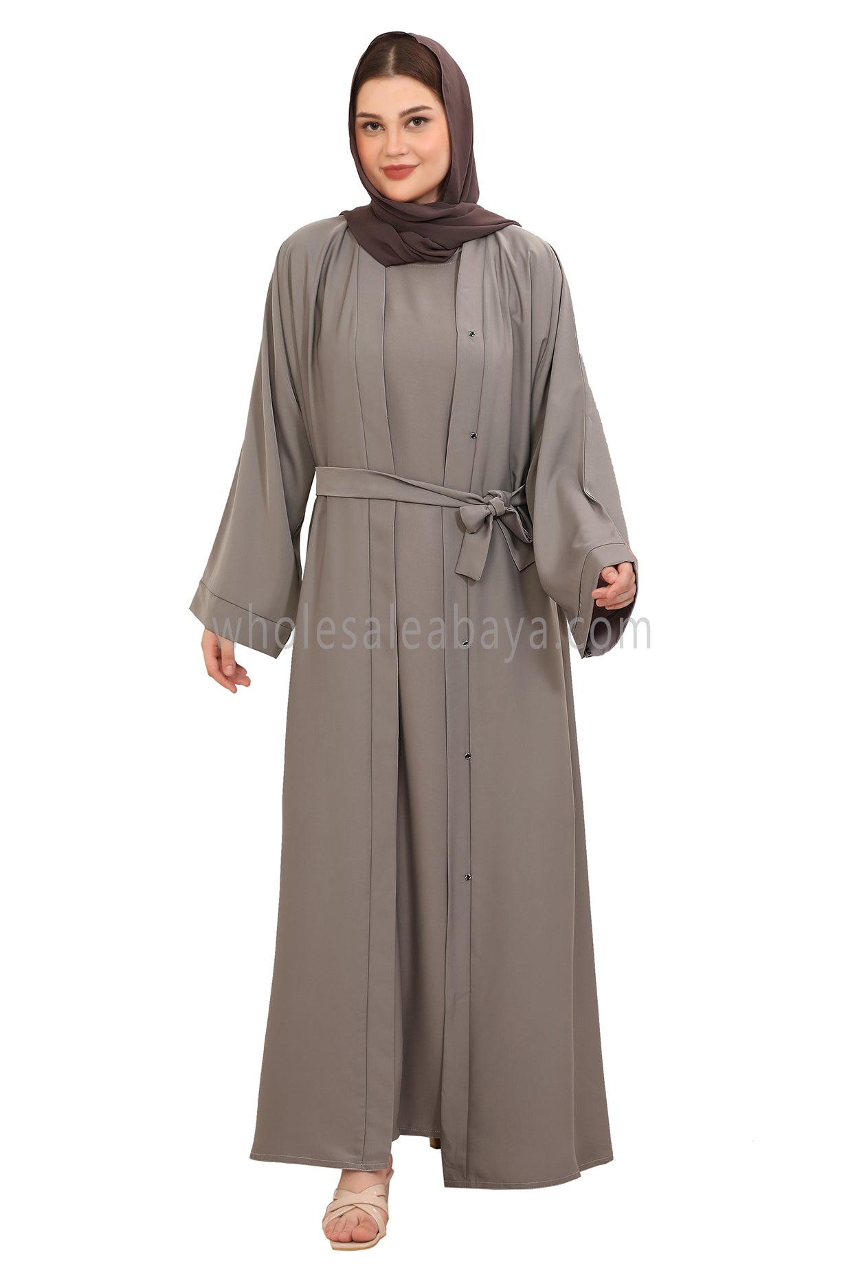 Front Open Nida Abaya with Buttons 30051 Light Grey