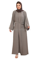 Front Open Nida Abaya with Buttons 30051 Light Grey