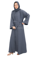 Front Open Nida Abaya with Buttons 30051 Charcoal Grey