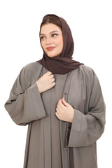 Front Open Nida Abaya with Buttons 30051 Light Grey