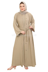 Front Open Nida Abaya with Buttons 30051 Cream
