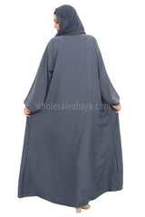 Front Open Nida Abaya with Buttons 30051 Charcoal Grey