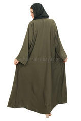 Front Open Nida Abaya with Buttons 30051 Olive Green