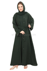 Front Open Nida Abaya with Buttons 30051 Emerald Green