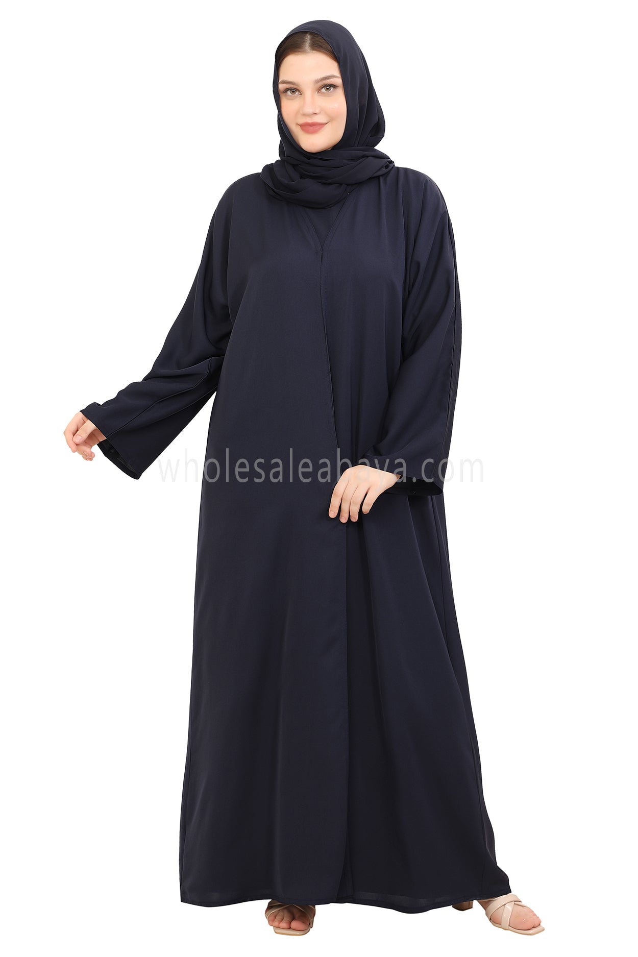 Front Open Nida Abaya With A Single Button 30051 Olive Green