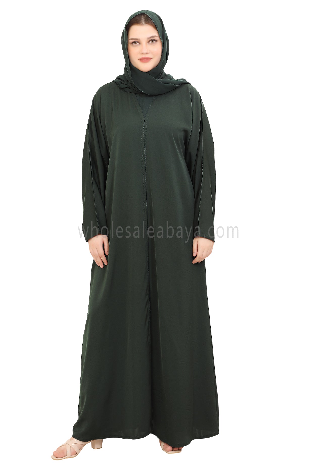 Front Open Nida Abaya With A Single Button 30051 Emerald Green