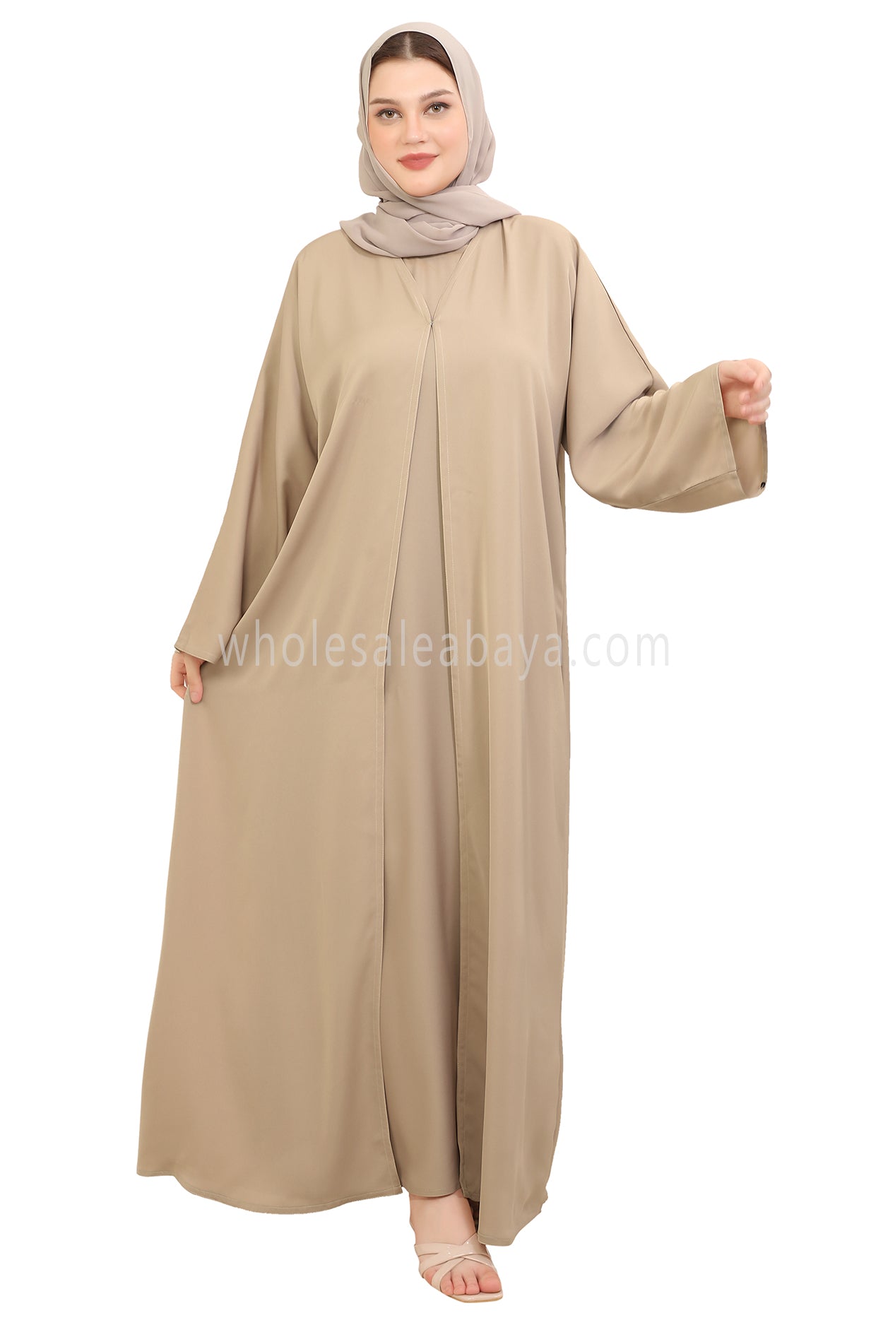Front Open Nida Abaya With A Single Button 30051 Cream