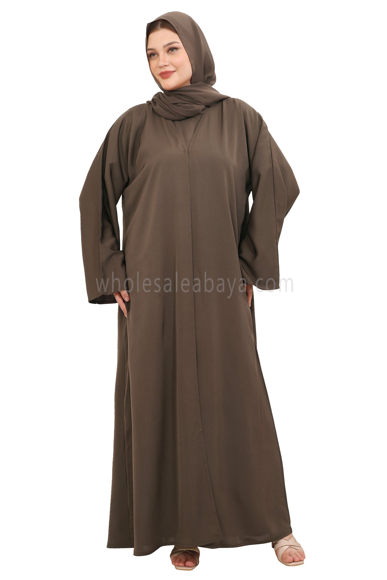 Front Open Nida Abaya With A Single Button 30051 Olive Green
