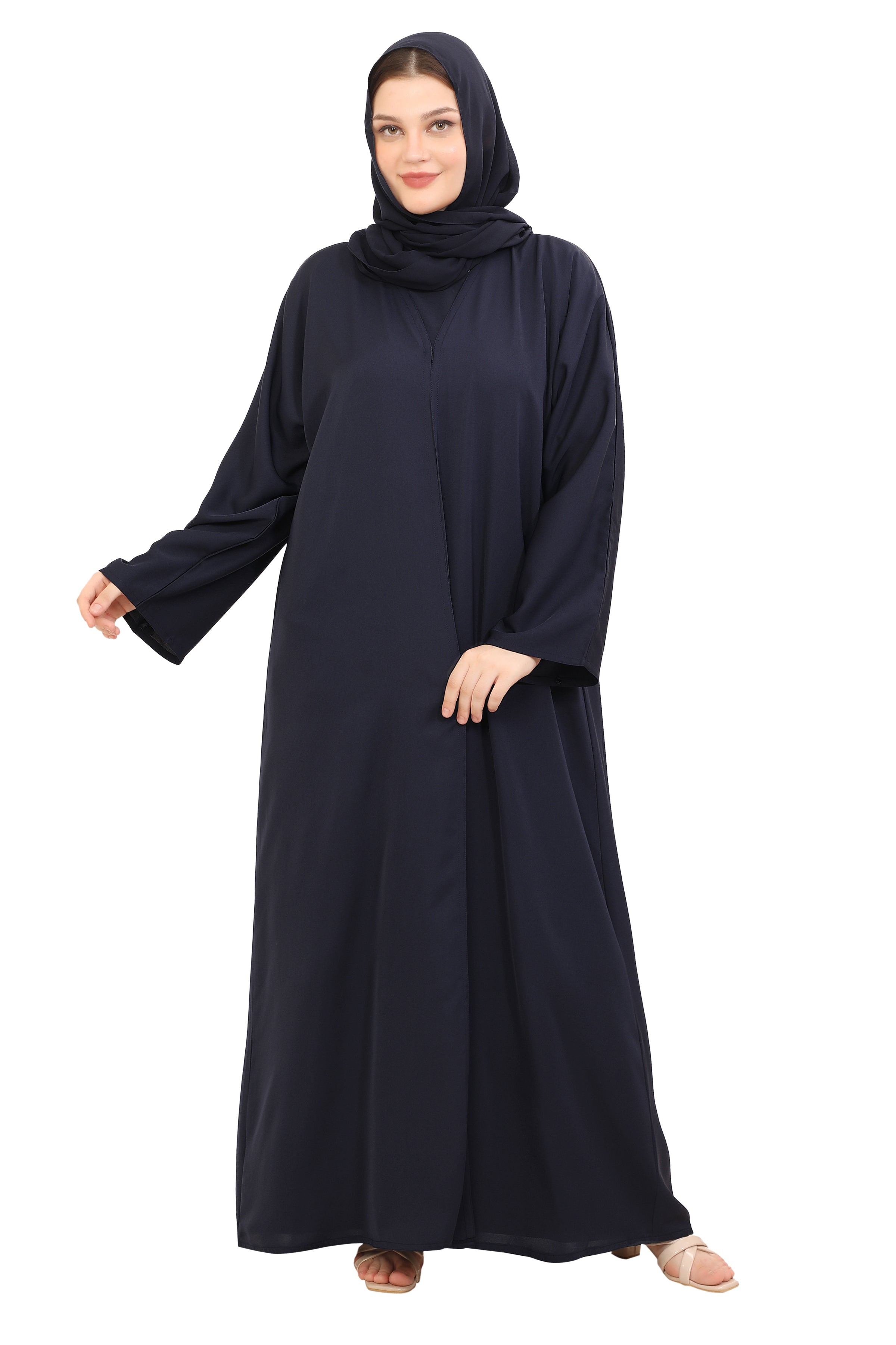 Front Open Nida Abaya With A Single Button 30051 Smokey Blue
