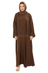 Front Open Nida Abaya With A Single Button 30051 Chestnut Brown