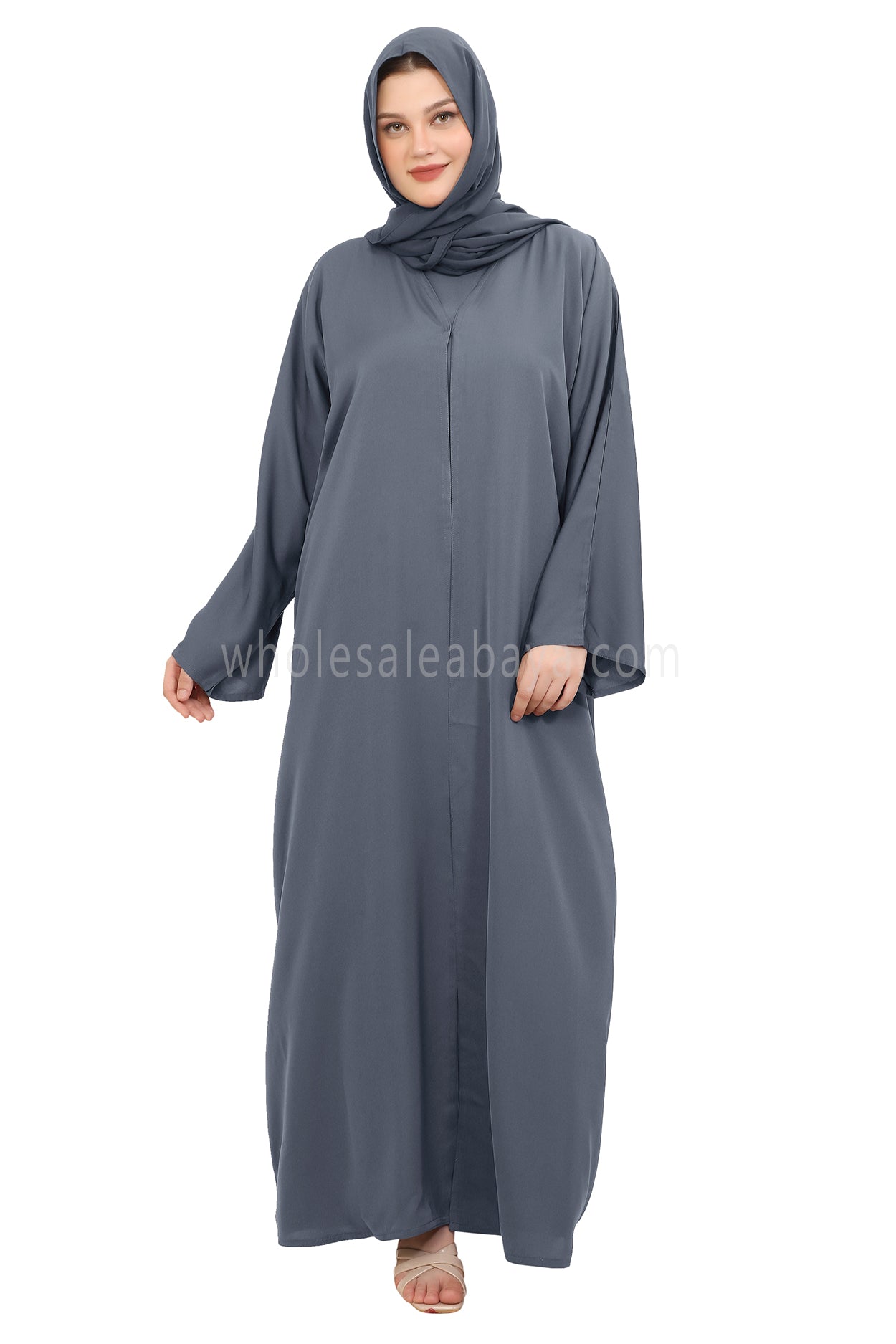 Front Open Nida Abaya With A Single Button 30051 Olive Green