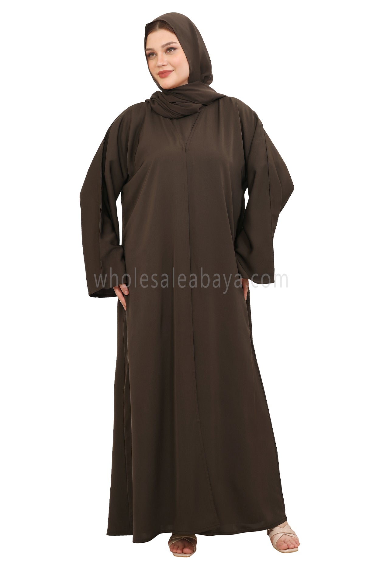 Front Open Nida Abaya With A Single Button 30051 Mocha Brown
