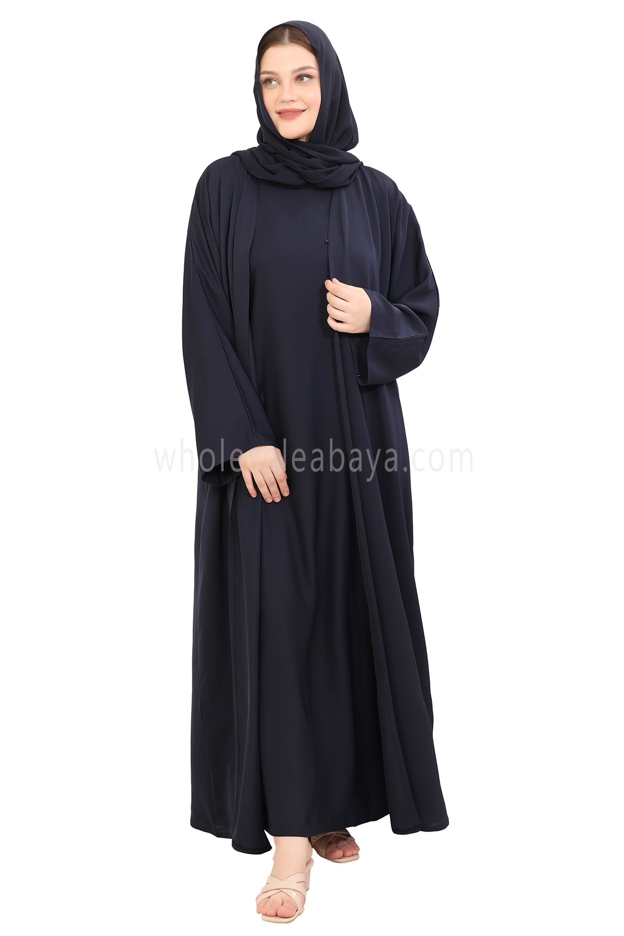 Front Open Nida Abaya With A Single Button 30051 Olive Green