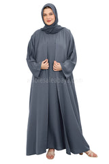 Front Open Nida Abaya With A Single Button 30051 Charcoal Grey