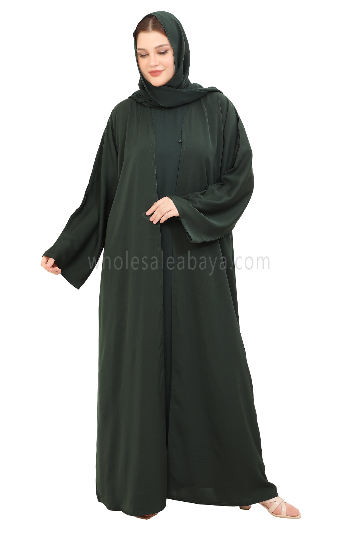 Front Open Nida Abaya With A Single Button 30051 Emerald Green