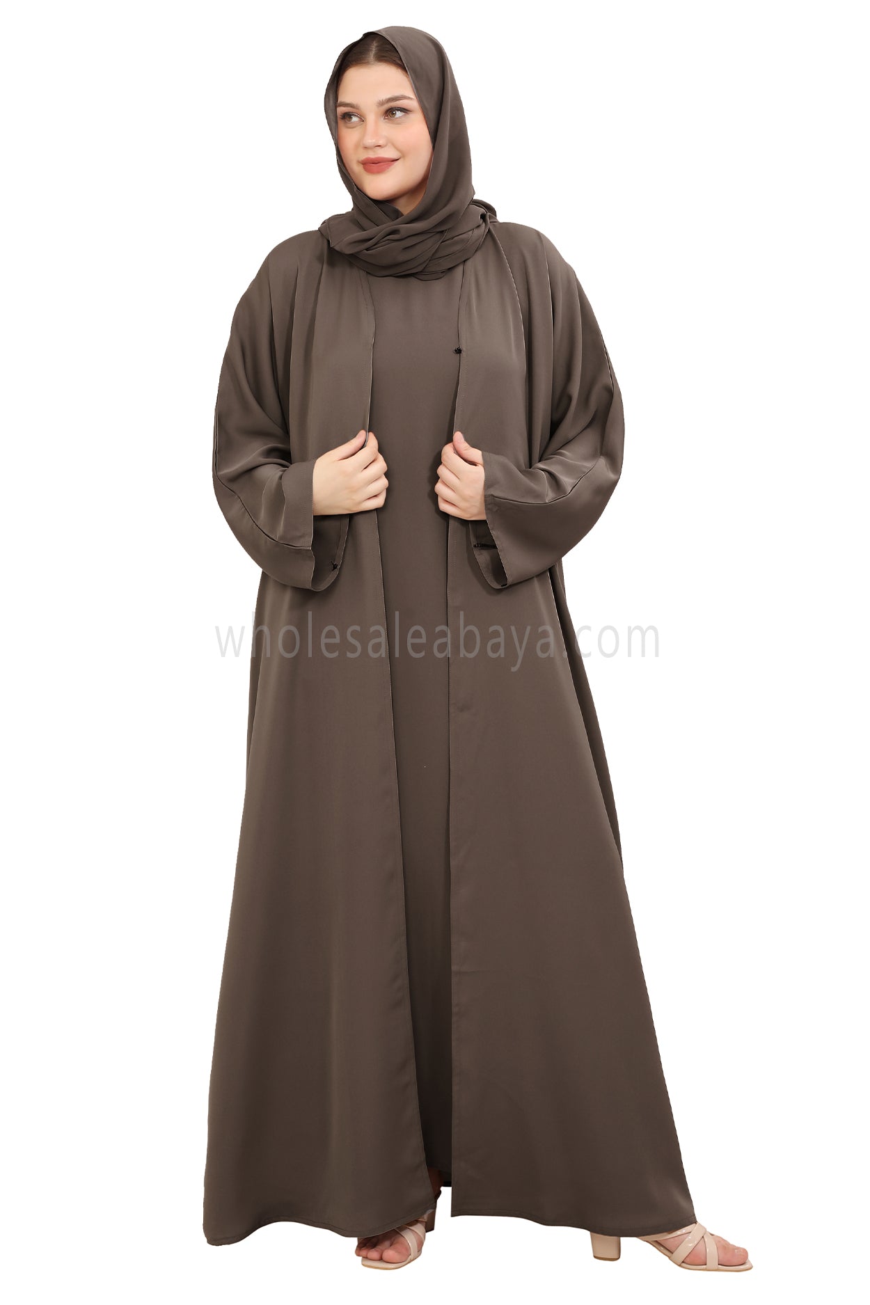 Front Open Nida Abaya With A Single Button 30051 Mink Brown