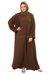 Front Open Nida Abaya With A Single Button 30051 Chestnut Brown