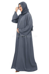 Front Open Nida Abaya With A Single Button 30051 Charcoal Grey